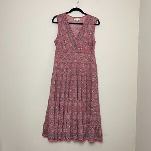 Max Studio Paisley Boho Sleeveless V Neck Tiered Midi Dress Women's Sz L